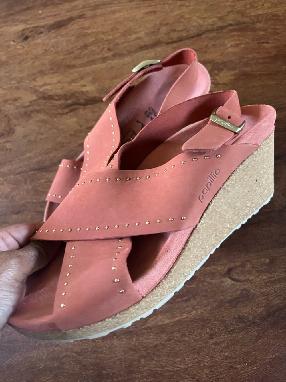Birkenstock Papillio 39 US 8 Samira Rivets Earth Red Nubuck Wedge Sandals - Picture 4 of 10